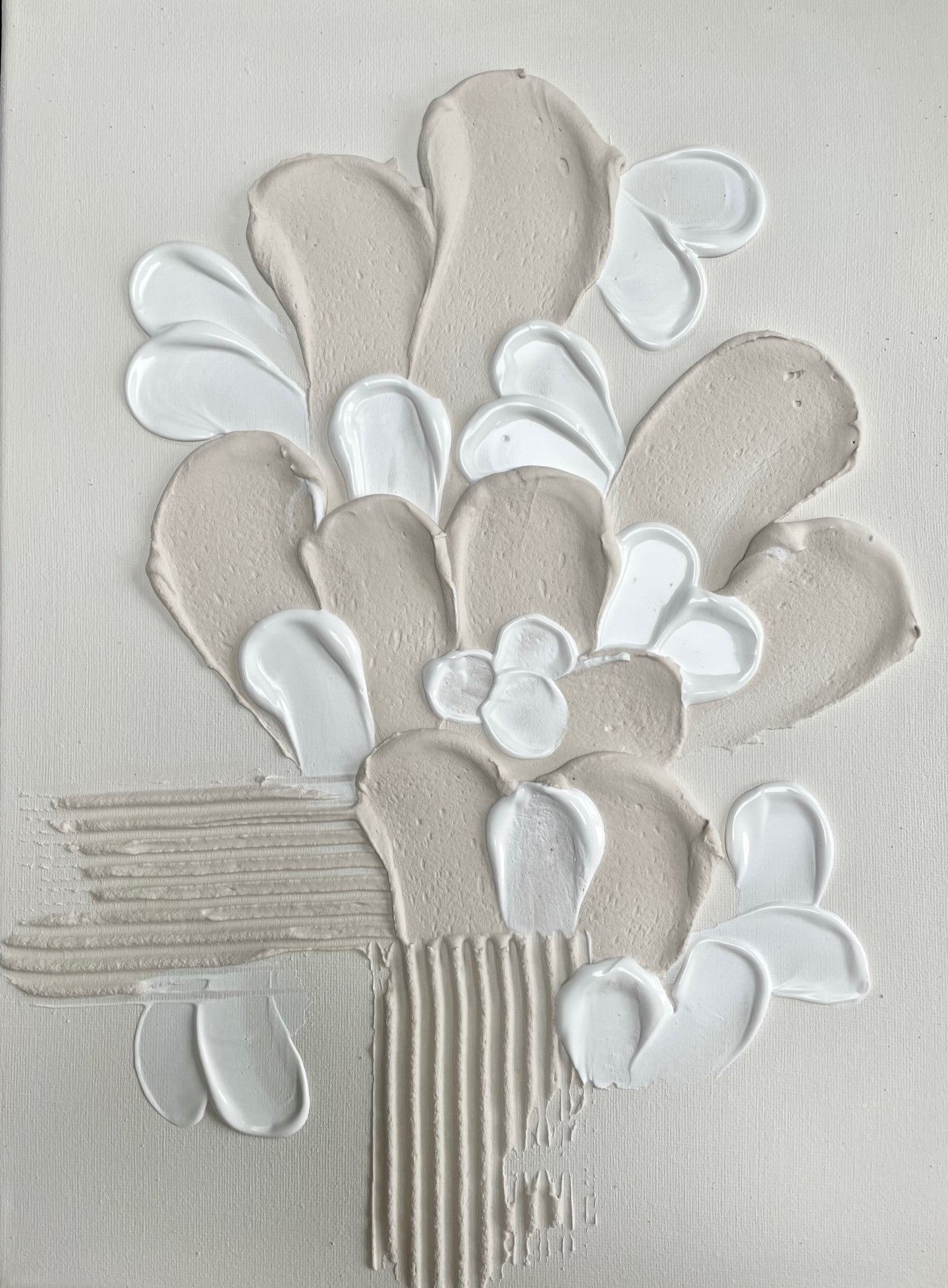 White petals on neutral | Textured art | Plaster art